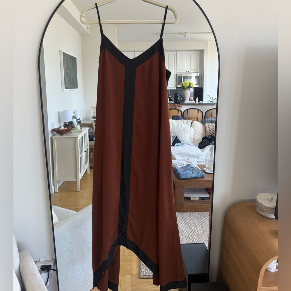 Women’s Brown Slip Dress with Black Trim